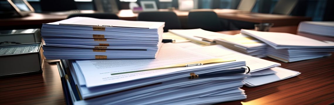 Ein Bild mit einem Stapel Unterlagen auf einem Tisch
